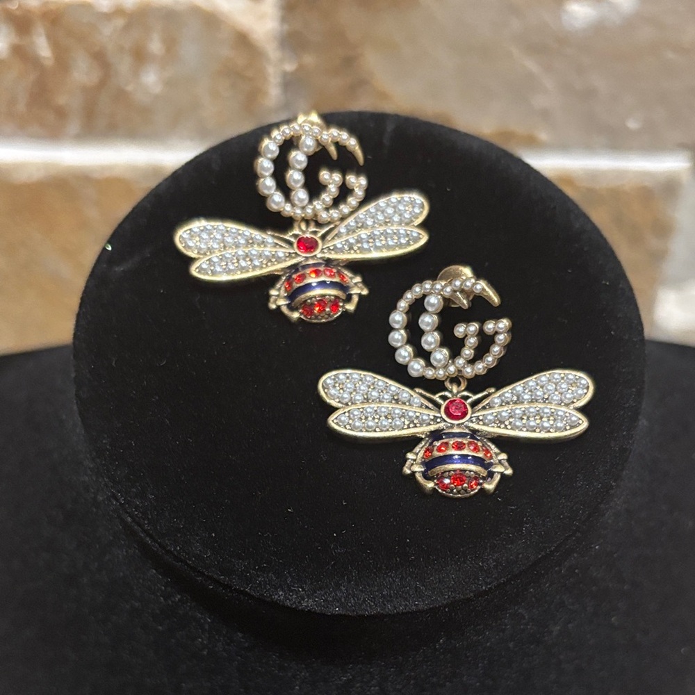 Gold and Red Gucci Bee Earrings